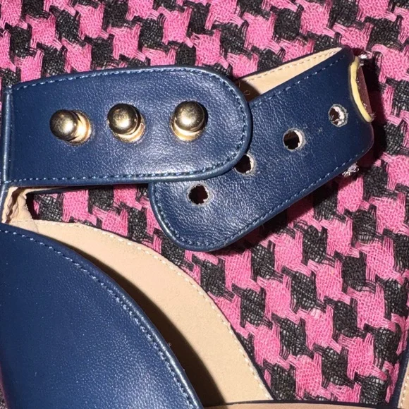 ASHRO Navy Blue Gold Shoes Womens Size 9 Chunky Heels Church Fancy Granny Style - Picture 9 of 13